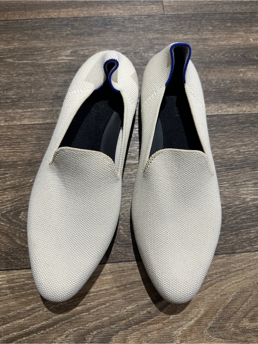 Rothy's Women's Cream Slip-On Loafers with Blue Trim